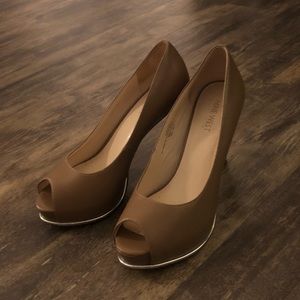 Nine West Nude Peep-Toe Heels